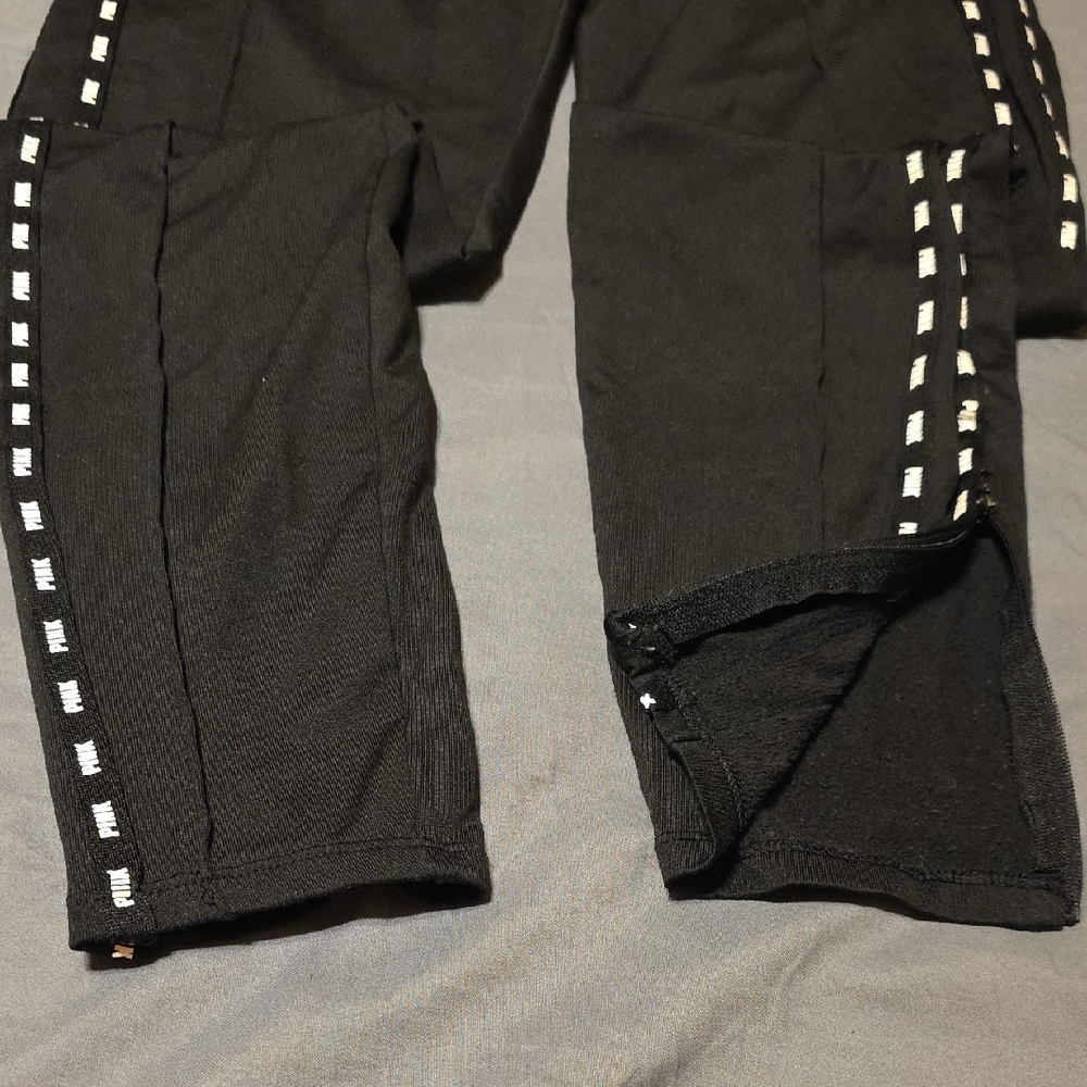PINK Victoria's Secret Black Joggers with Pink Down Front Sides. - Picture 8 of 11